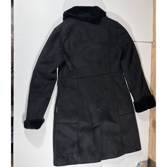 Armani Jeans Black Faux Fur Lined Long Coat Overcoat Button Front Women's 4 - Picture 8 of 10